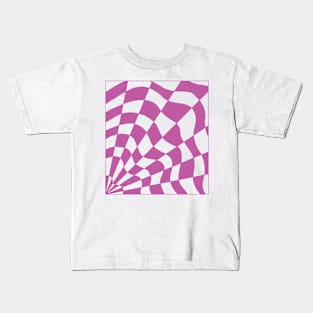 Geometric pink checkered spider web design Kids T-Shirt